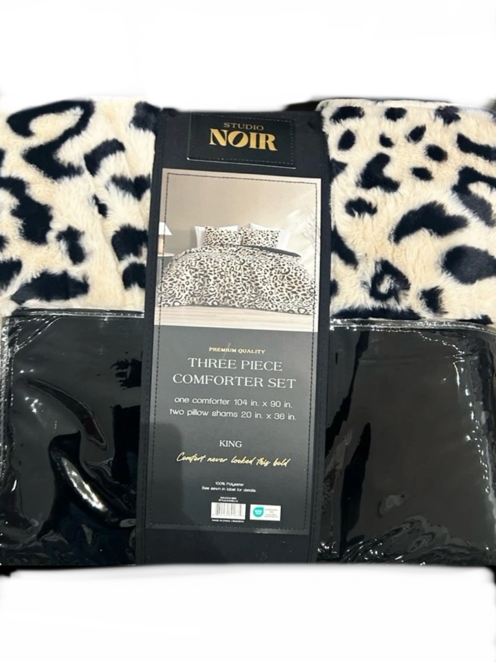 Studio Noir Ivory and Black Ultra Soft Animal Print King Comforter Set 104”x90”